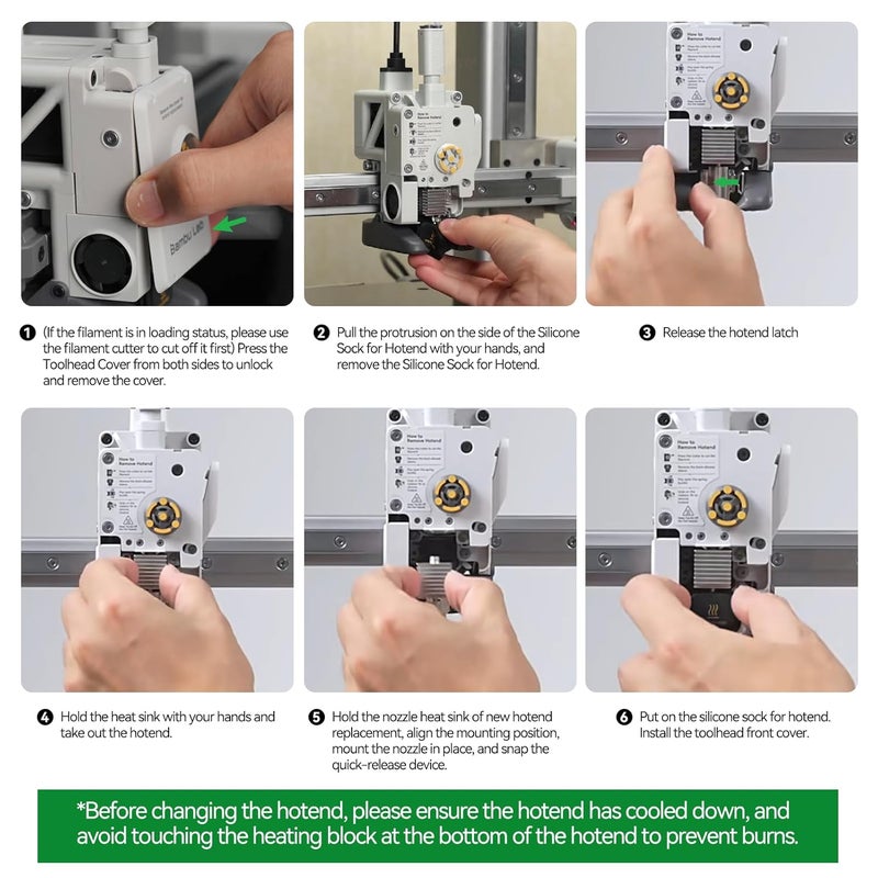 ENOMAKER Bamboo Lab A1 Mini,A1 Hardened Steel Hotend Kit with 0.4mm Harden Steel Nozzle, All Metal Extruder Hot End, Heating Block Replacement - Image 5